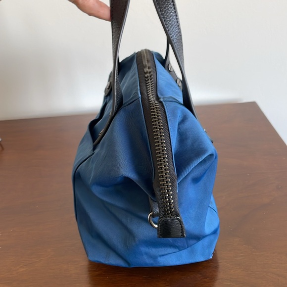 CHRISTOPHER KON Royal Blue Nylon and Black Leather Trimmed Zippered Satchel. - Picture 3 of 12